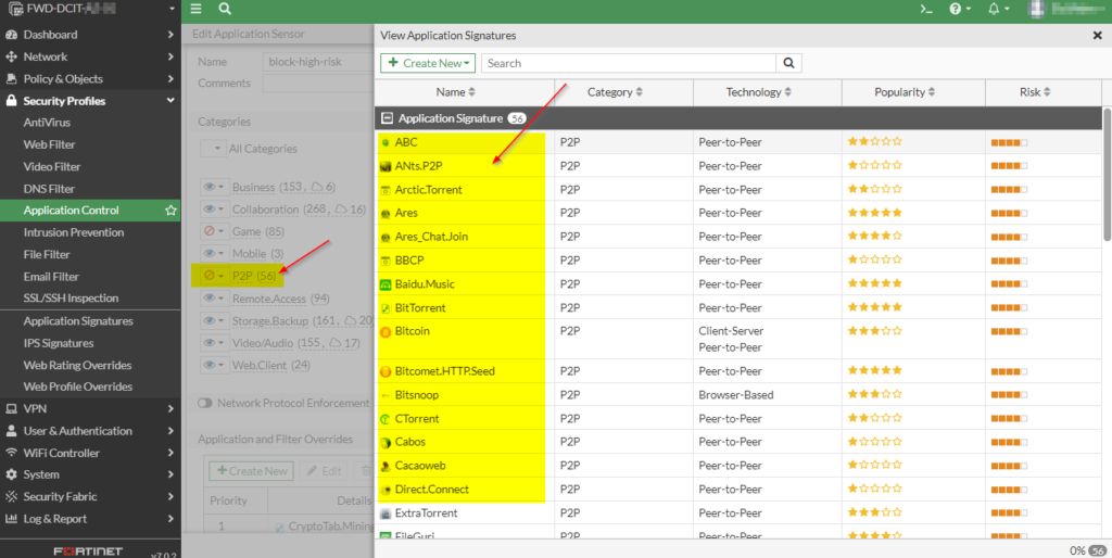 Fortigate Firewall - Categoria Aplicativos