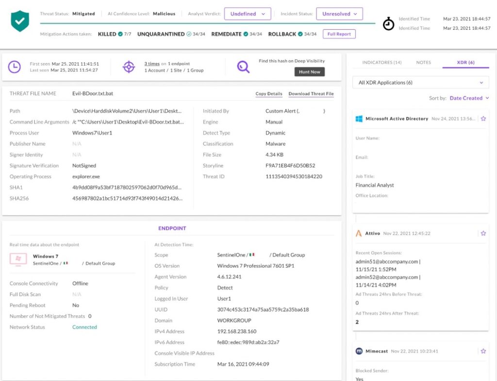 SentinelOne XDR Interface