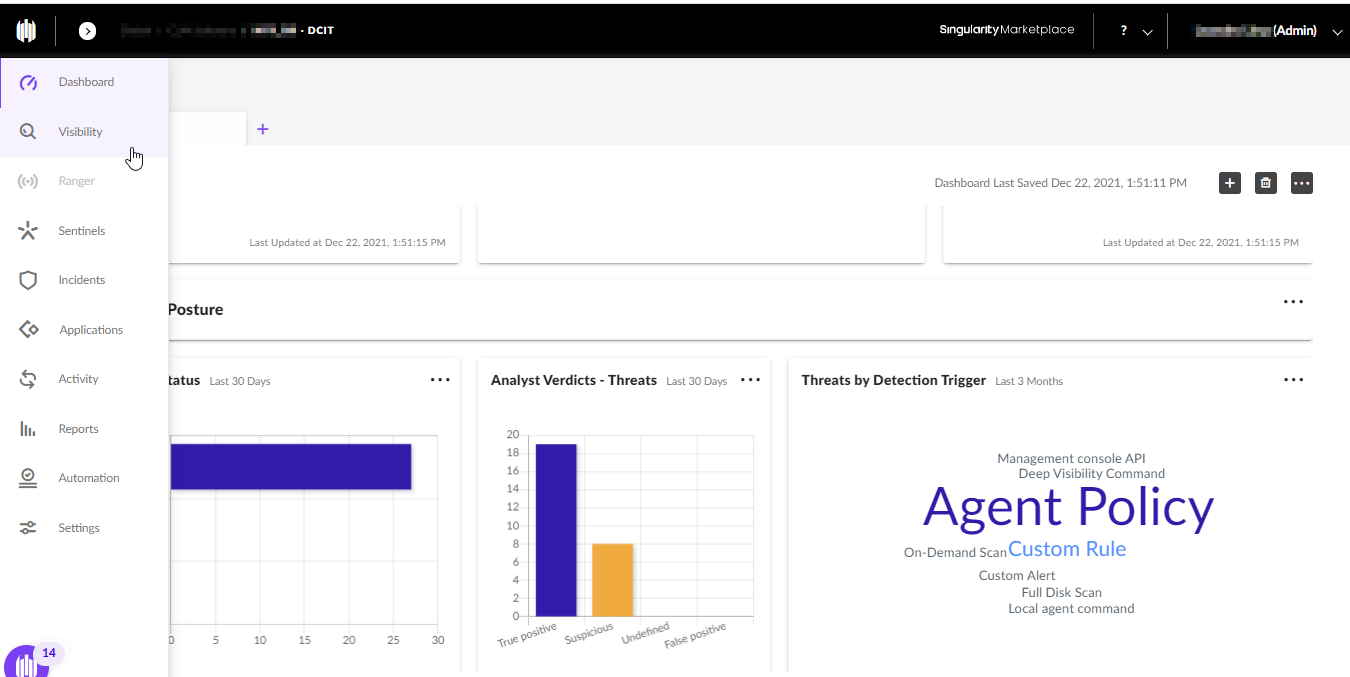 Dashboard  Antivirus SentinelOne